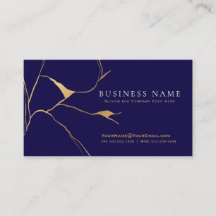 Navy Blue and Gold Kintsugi Professional Business Card