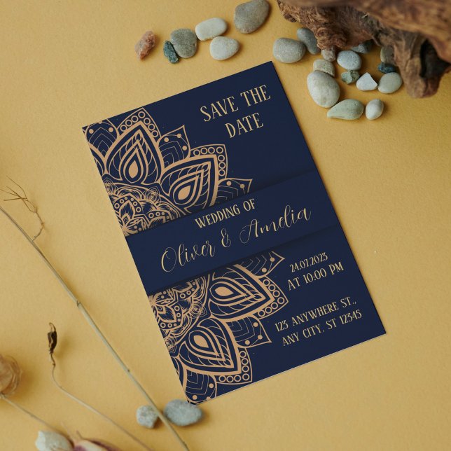Navy Blue And Gold Luxury Mandala Wedding Invitation (Creator Uploaded)