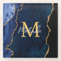 Navy Blue and Gold Marble Agate