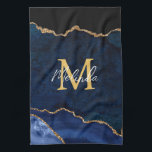 Navy Blue and Gold Marble Agate Tea Towel<br><div class="desc">This kitchen towel features an elegant and glamourous agate marble background with geode gemstone detailing and faux gold glitter accents. The monogram combines handwritten script and modern sans serif fonts for a classy and sophisticated look. This will make the ideal gift as it can be customised with a name and...</div>