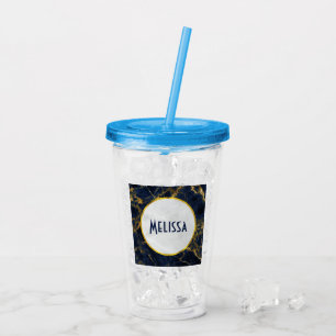 Navy Blue and Gold Marble Modern Stylish Acrylic Tumbler