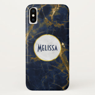 Navy Blue and Gold Marble Modern Stylish iPhone X Case