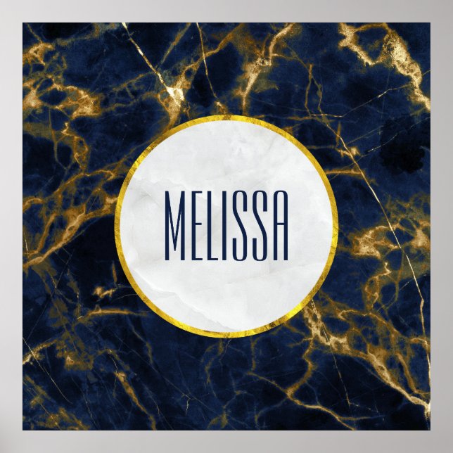 Navy Blue and Gold Marble Modern Stylish Poster (Front)