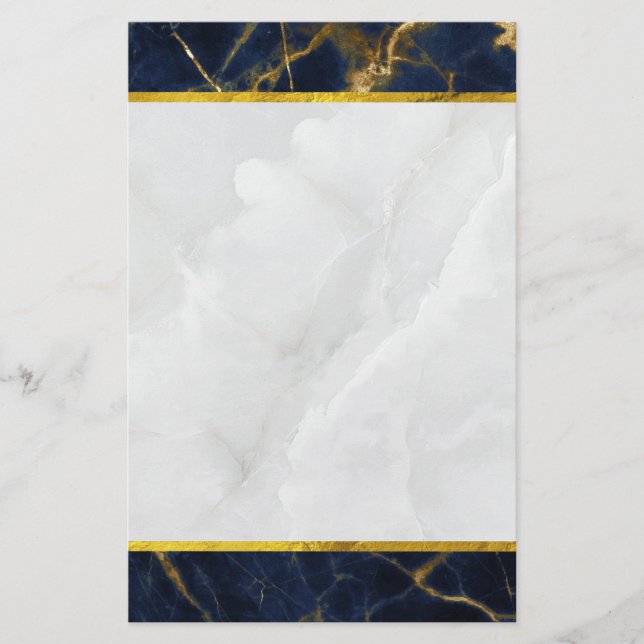 Navy Blue and Gold Marble Modern Stylish Stationery (Front)