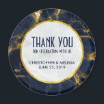 Navy Blue and Gold Marble Modern Stylish Wedding Magnet<br><div class="desc">Wedding favour magnets with a stylish and elegant background of navy blue and gold marble.  
Layered over top is a circle with a faux gold foil border with your personalised text inside.</div>