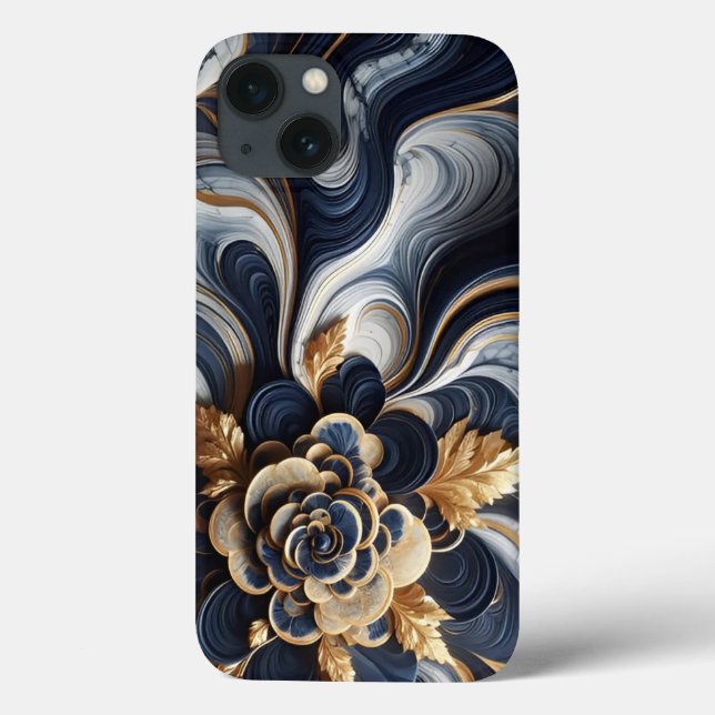 Navy Blue and Gold Marble Painting Abstract Case-Mate iPhone Case (Back)