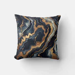 Navy Blue and Gold Marble Painting Abstract Cushion
