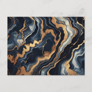 Navy Blue and Gold Marble Painting Abstract Postcard