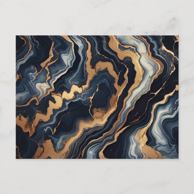 Navy Blue and Gold Marble Painting Abstract Postcard (Front)