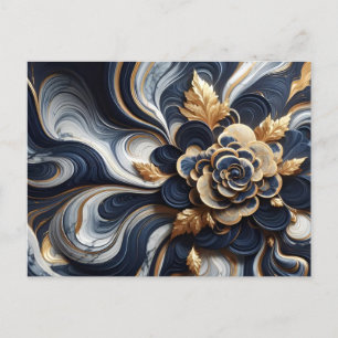 Navy Blue and Gold Marble Painting Abstract Postcard