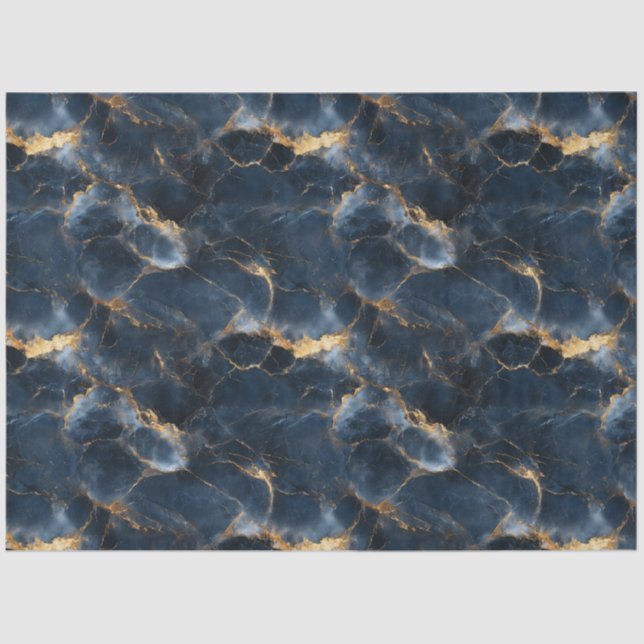 Navy Blue and Gold Marble Pattern Decoupage Tissue Paper (Front)