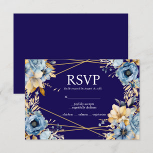 Navy Blue and Gold Menu Choices RSVP Response Card