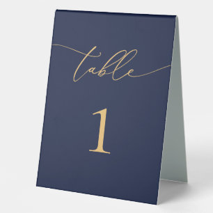 Navy Blue and Gold Minimalist Wedding Table Number