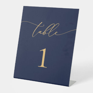 Navy Blue and Gold Minimalist Wedding Table Number Pedestal Sign