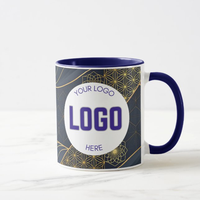 Navy Blue and Gold Modern Boho Custom Logo Mug (Right)