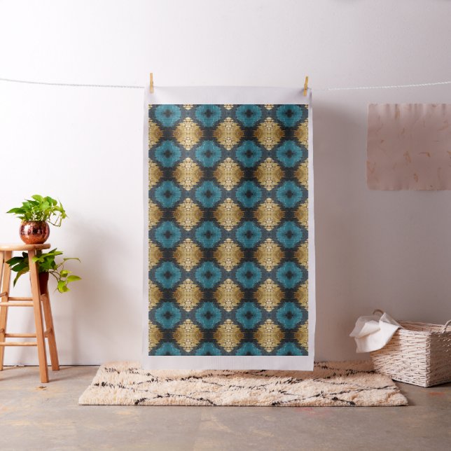 Navy Blue and Gold Modern Boho Seamless Pattern Fabric (In Situ)