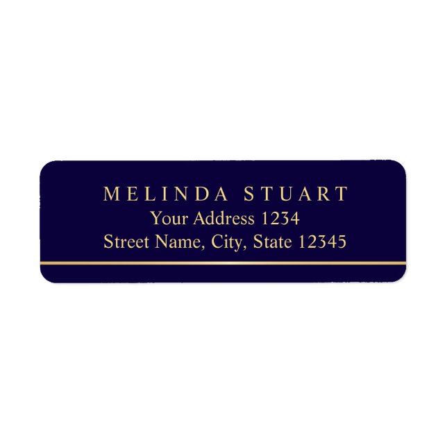 Navy Blue and Gold Modern Elegant Return Address Label (Front)