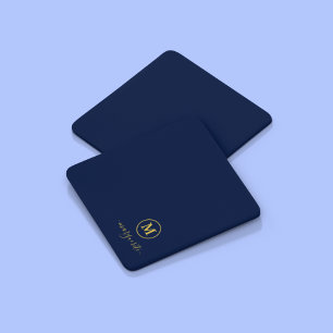 Navy Blue and Gold Monogram Coaster