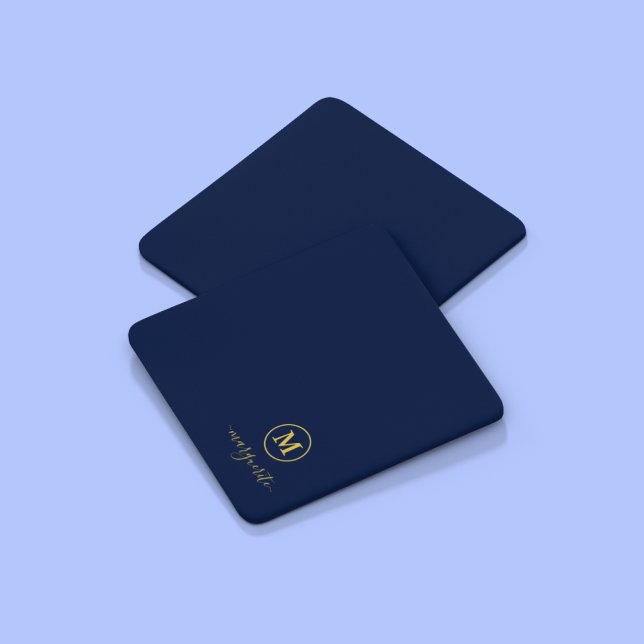 Navy Blue and Gold Monogram Coaster (Creator Uploaded)