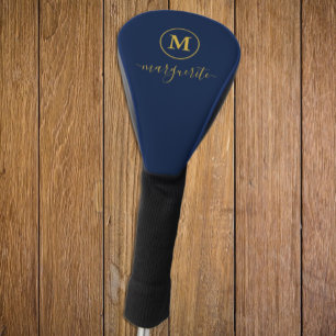 Navy Blue and Gold Monogram Golf Head Cover