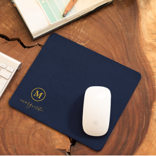 Navy Blue and Gold Monogram Mouse Pad