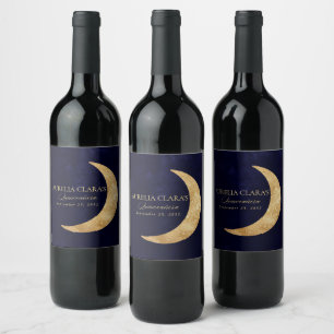 Navy blue and Gold Moon Quinceañera Wine Label