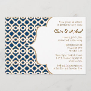 Navy Blue and Gold Moroccan Couples Wedding Shower Invitation