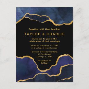 Navy Blue and Gold Painted Agate Wedding Postcard
