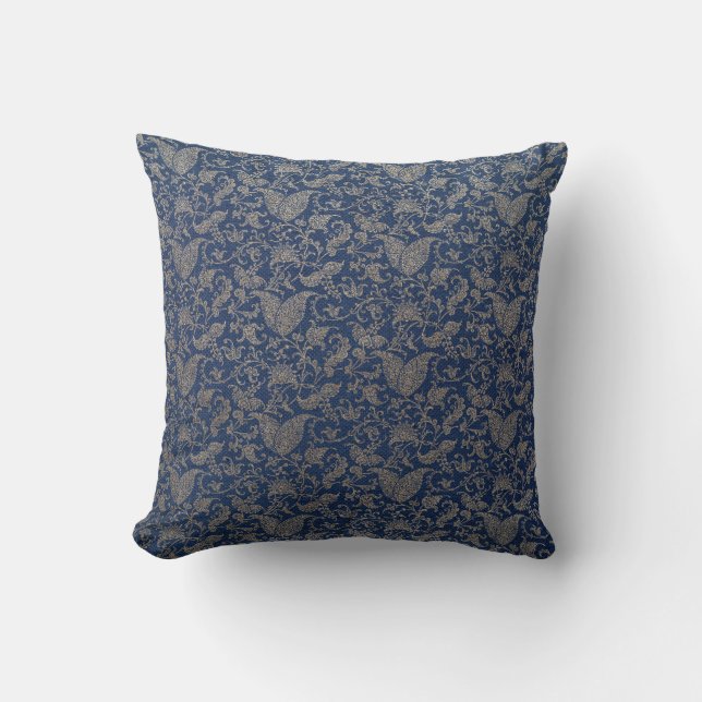 Navy Blue and Gold Pattern Cushion (Front)
