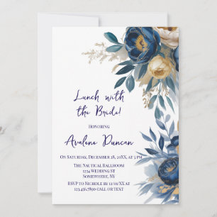Navy Blue and Gold Peony Lunch With The Bride Invitation
