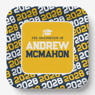 Navy Blue and Gold Personalised Graduation Paper Plate