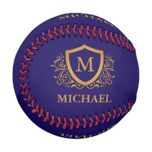 Navy Blue and Gold Personalised Monogram Name Baseball