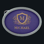 Navy Blue and Gold Personalised Monogram Name Belt Buckle<br><div class="desc">Navy Blue and Gold Personalised Stylish Monogram Name. For further customisation,  please click the "Customise it" button and use our design tool to modify this template.</div>
