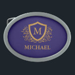 Navy Blue and Gold Personalised Monogram Name Belt Buckle<br><div class="desc">Navy Blue and Gold Personalised Stylish Monogram Name. For further customisation,  please click the "Customise it" button and use our design tool to modify this template.</div>