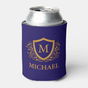 Navy Blue and Gold Personalised Monogram Name Can Cooler