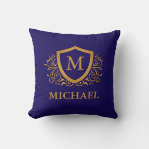 Navy Blue and Gold Personalised Monogram Name Cushion