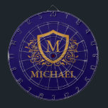 Navy Blue and Gold Personalised Monogram Name Dartboard<br><div class="desc">Navy Blue and Gold Personalised Stylish Monogram Name. For further customisation,  please click the "Customise it" button and use our design tool to modify this template.</div>