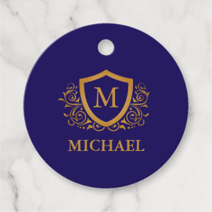 Navy Blue and Gold Personalised Monogram Name Favour Tags