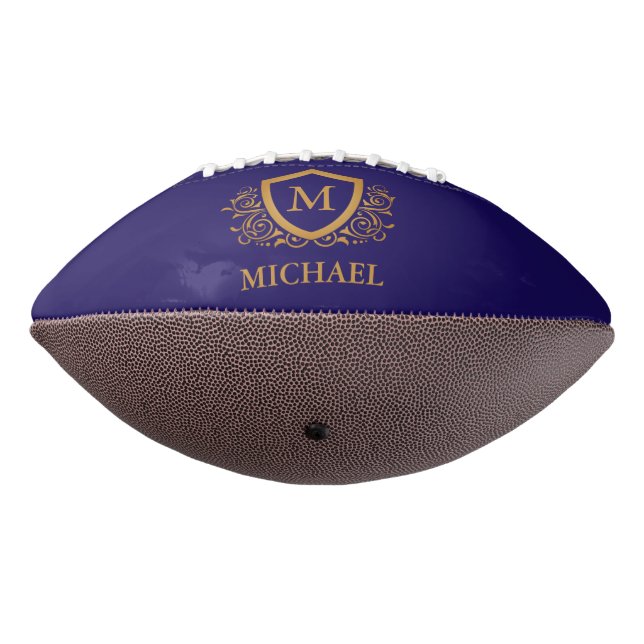 Navy Blue and Gold Personalised Monogram Name Football (Rotated 270)