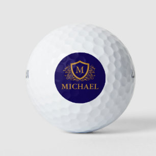 Navy Blue and Gold Personalised Monogram Name Golf Balls