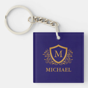 Navy Blue and Gold Personalised Monogram Name Key Ring