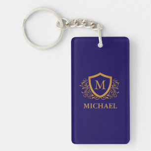 Navy Blue and Gold Personalised Monogram Name Key Ring