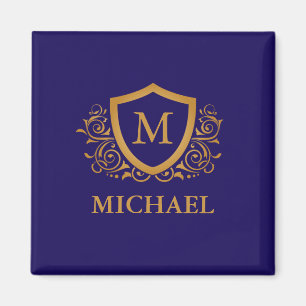 Navy Blue and Gold Personalised Monogram Name Magnet