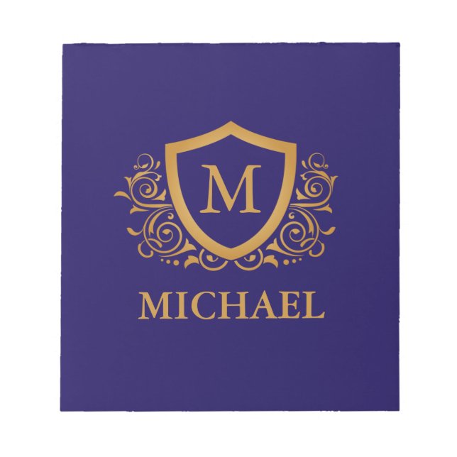 Navy Blue and Gold Personalised Monogram Name Notepad (Front)