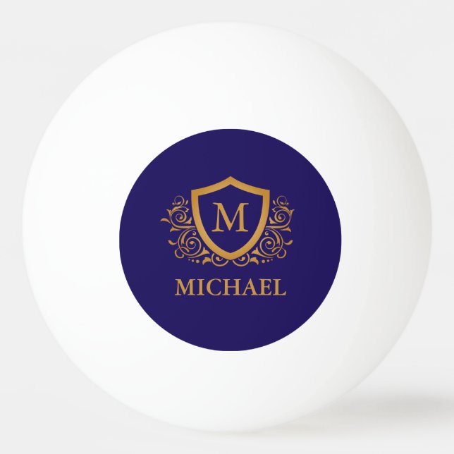 Navy Blue and Gold Personalised Monogram Name Ping Pong Ball (Front)