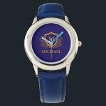Navy Blue and Gold Personalised Monogram Name Watch<br><div class="desc">Navy Blue and Gold Personalised Stylish Monogram Name. For further customisation,  please click the "Customise it" button and use our design tool to modify this template.</div>