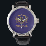 Navy Blue and Gold Personalised Monogram Name Watch<br><div class="desc">Navy Blue and Gold Personalised Stylish Monogram Name. For further customisation,  please click the "Customise it" button and use our design tool to modify this template.</div>