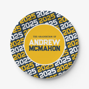 Navy Blue and Gold Personalized Graduation Paper Plate