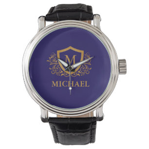 Navy Blue and Gold Personalized Monogram Name Watch