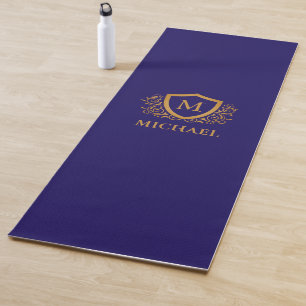 Navy Blue and Gold Personalized Monogram Name Yoga Mat